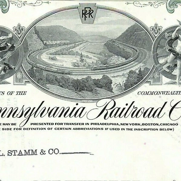 VINTAGE STOCK CERTIFICATE 1965 Pennsylvania Railroad to A. L. Stamm