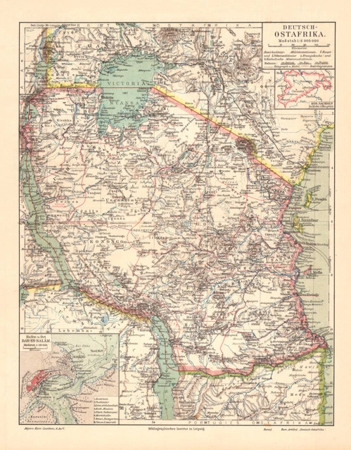 Deutsch Ostafrika historische Landkarte Lithographie ca. 1903 antike Karte