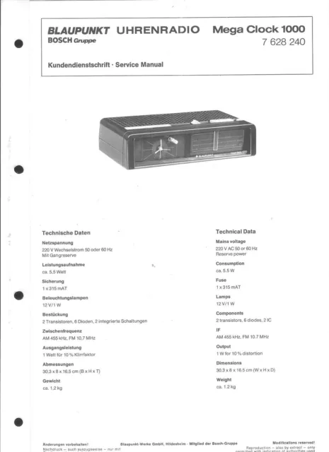 Blaupunkt Service Manual für Mega-Clock 1000  Copy