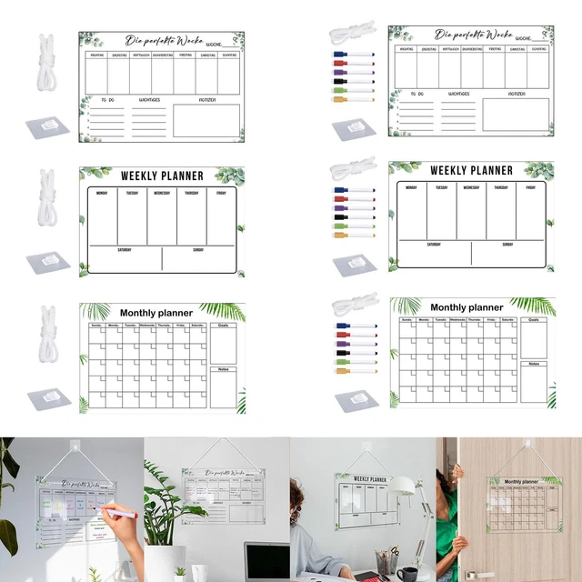 Tableau Blanc Effaçable à Sec - Planificateur Hebdomadaire/menu - Pour Bureau Ou Cuisine - Acrylique