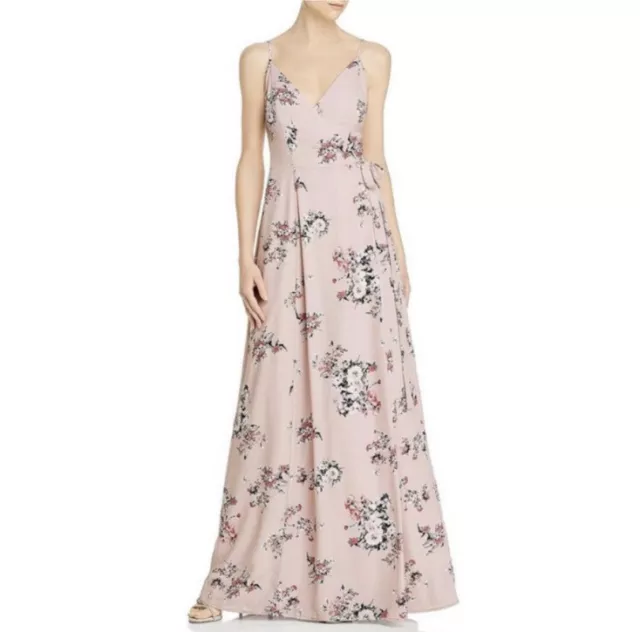 WAYF Angelina Slit Wrap Gown Rose Floral Maxi Dress Size Small