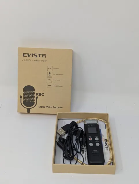 Evistr Digital Voice Recorder L157 Black 16GB Rechargeable USB Charging Cable