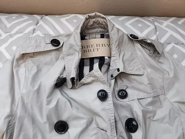 Burberry Brit Kerringdale Short Trench Coat Dove Grey Sz 8 EUC Jacket 3