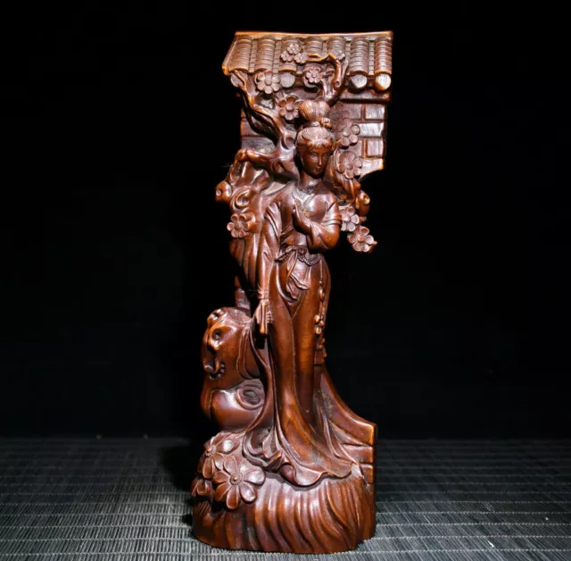 Chinese Natural Boxwood Hand carved Exquisite Beautiful Woman Statues 18433