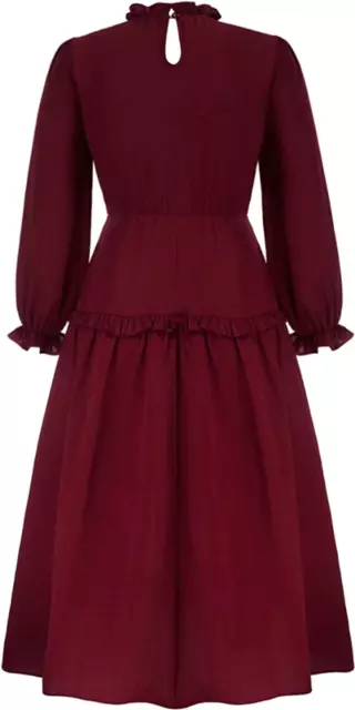 NWT Modest Elegant Long Sleeve Retro Vintage Victorian Ruffle Red Midi Dress XXL 2