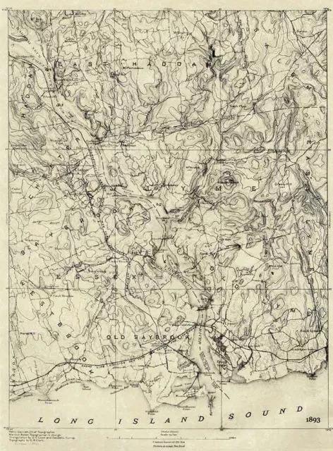 1893 Map of Old Lyme Rogers Lake Laysville Connecticut Long Island Sound