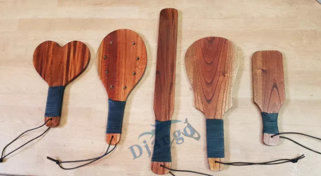 Hardwood Spanking Paddle 5 Pcs Set Wood Whip Slapper Adult Play Flogger  Bullwhip