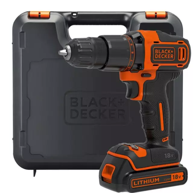 BLACK+DECKER 18V Cordless 1.5Ah Hammer Drill Kit Box BCD700S1KQ-GB