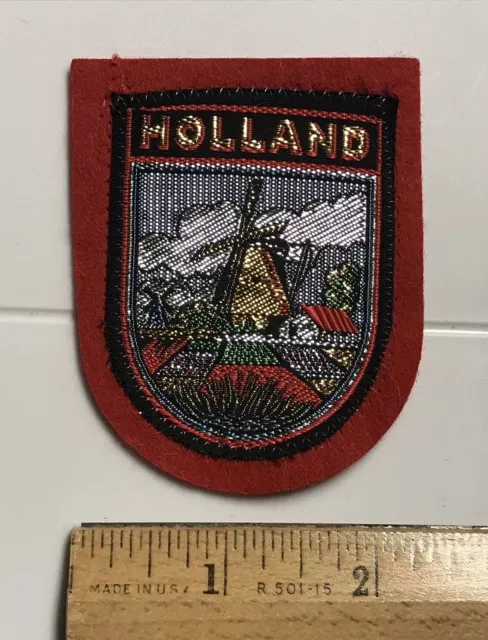 The Netherlands Holland Dutch Windmill Tower Souvenir Woven Red Felt Badge Patch