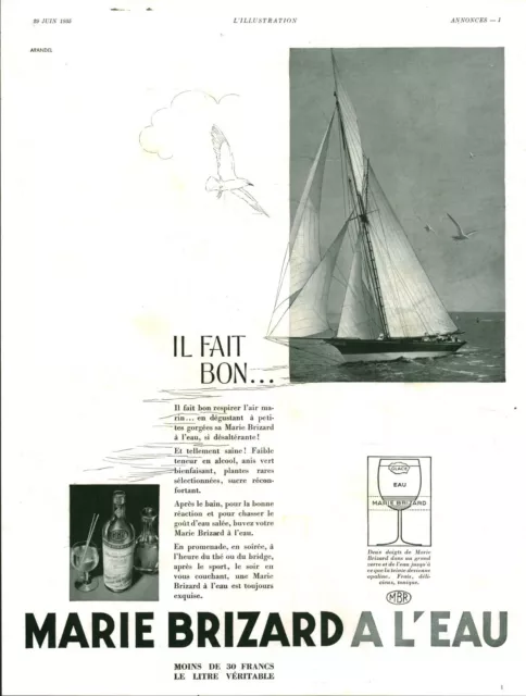 Publicité ancienne Marie Brizard  à l'eau 1935 issue de magazine Arandel