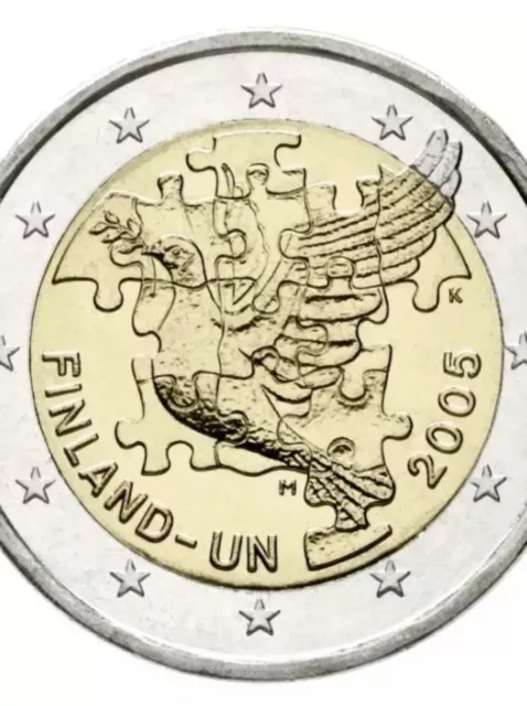 Finland 🇫🇮Coin 2€ Euro 2005 Comm. 60y Years UN ONU UNC f.Rolls Dove Animal 2