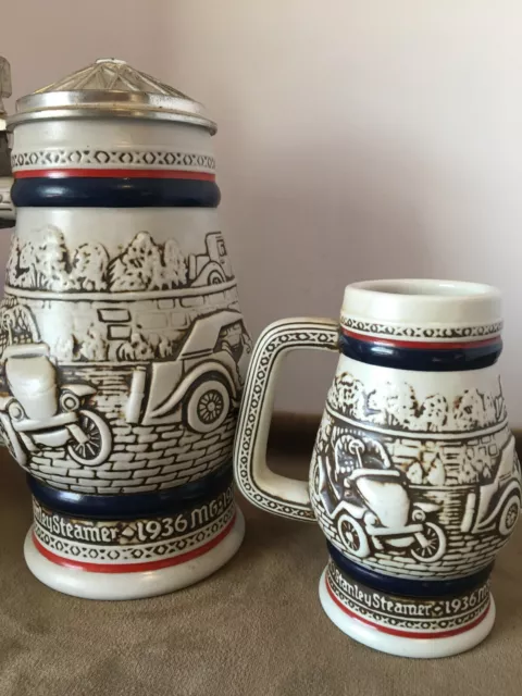 Stein Set  - AUTOMOBILE BEER STEINS, Set by AVON 1 Lg & 1 Small Matching Mugs 2