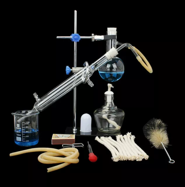 100ml Lab Essential Oil Distillation Apparatus Water Purifier Glassware Kits