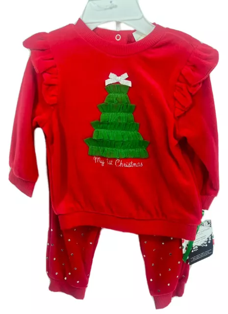 Little Me 9 mo Top & Pants Girls Red My 1st Christmas w Metallic dots NWT $28