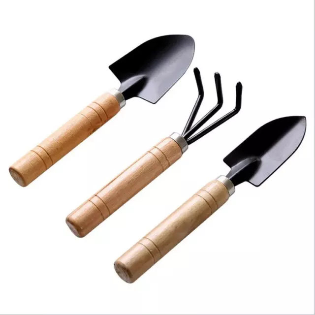 3pcs Mini Garden Shovel Rake Spade Bonsai Tools Set Wooden Handle for Flowers