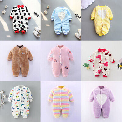Newborn Infant Kid Baby Girl&Boy Fleece Cartoon Jumpsuit Playsuit Romper Clothes