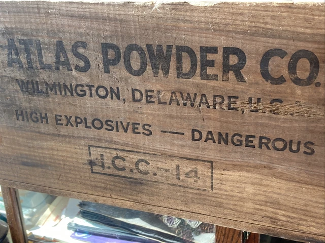 Old Vtg Antique Atlas Powder Co Explosive I.c.c.—14 Wooden Shipping Crate Box