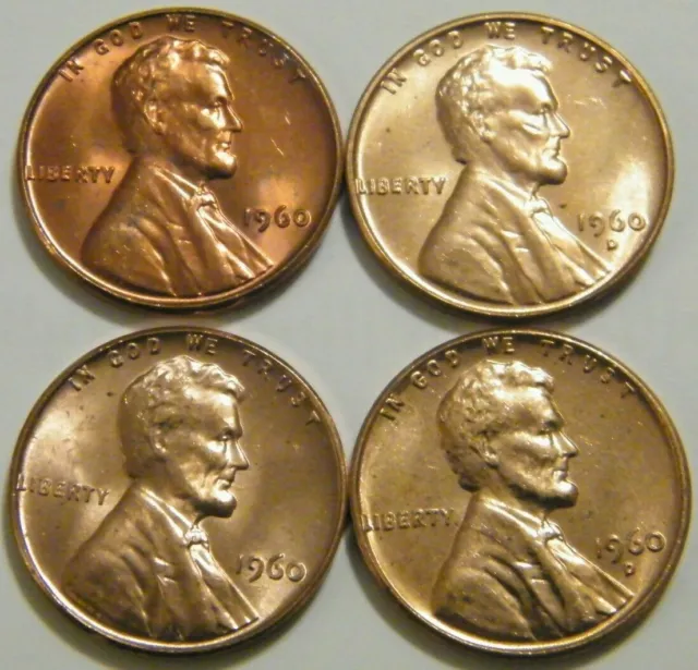 1960 PD Small & Large Date Lincoln Mem Pennies Cents US Coin BU Uncirculated