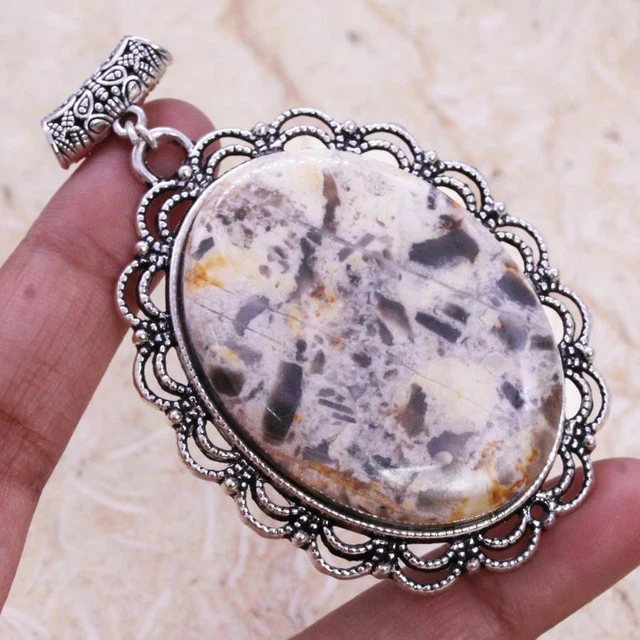 Alluring Picasso Jasper 925 Silver Plated Handmade  Pendant of 2.5" Ethnic Gift