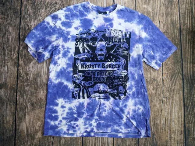 H & M Men's Krusty Burger Purple Tie Dye T Shirt Size M Simpsons Krusty Clown