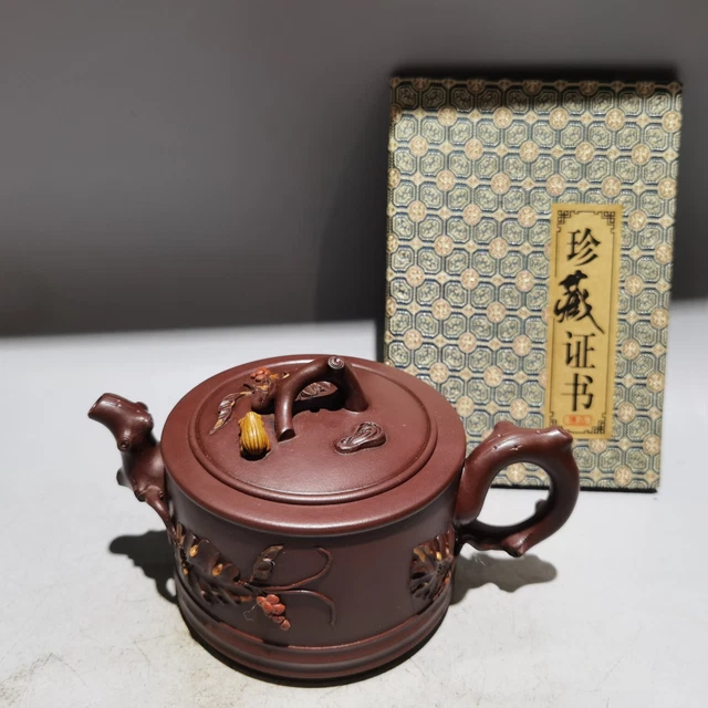 Chinese old Yixing Clay Teapot Handcarved leaves pot Purple sand Teapot 380ml