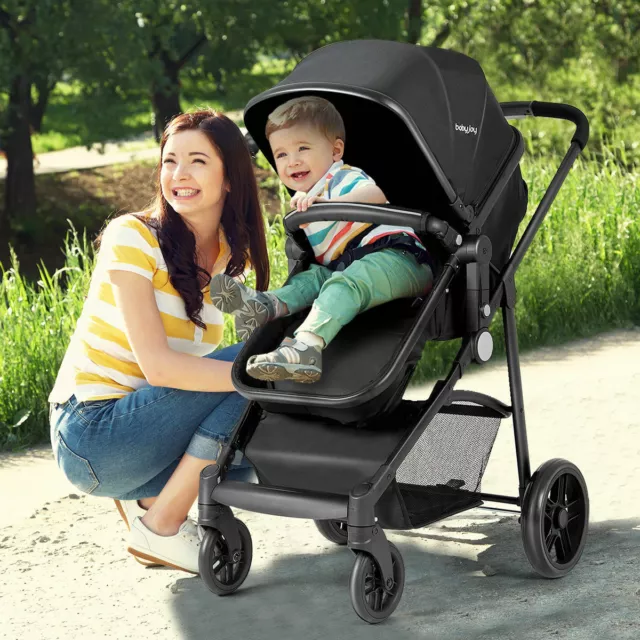 2 In 1 Foldable Baby Stroller Kids Travel Newborn Infant Buggy Pushchair Black 2