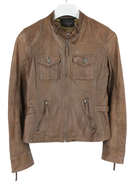 Veste En Cuir Marron Pour Femme Taille 42, Avec Col Et épaulettes En Fourrure - Style Parka, Neuve Avec étiquettes