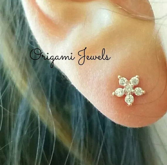 CZ Mini flower cartilage earring dainty conch stud earring small tragus earring