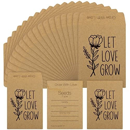 100 Pcs Let Love Grow Seed Packets Unfilled Kraft Wedding Favors Seed Packets...