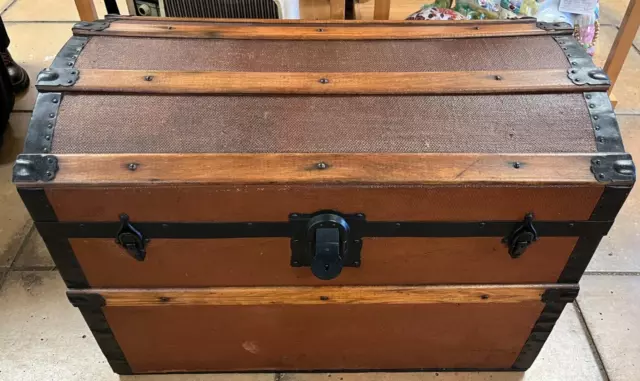 Vintage Canvas Dome Topped Travel/Storage Trunk