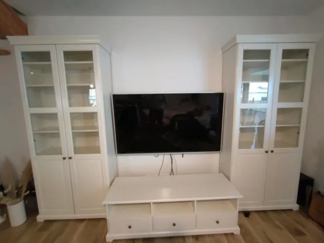 2x vitrinen,1x tv board,1x ablagetisch,liatorp,weiß,schrank,regal,ikea,glastür