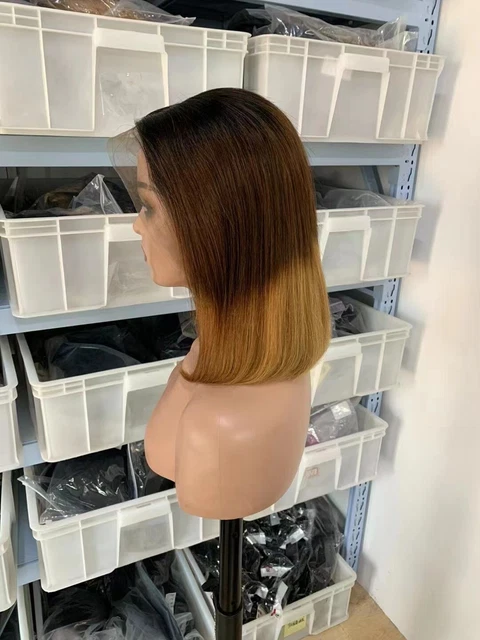 Short Brown Blonde 13x4 Lace Front Wigs Straight 100% Human Hair Wigs Natural