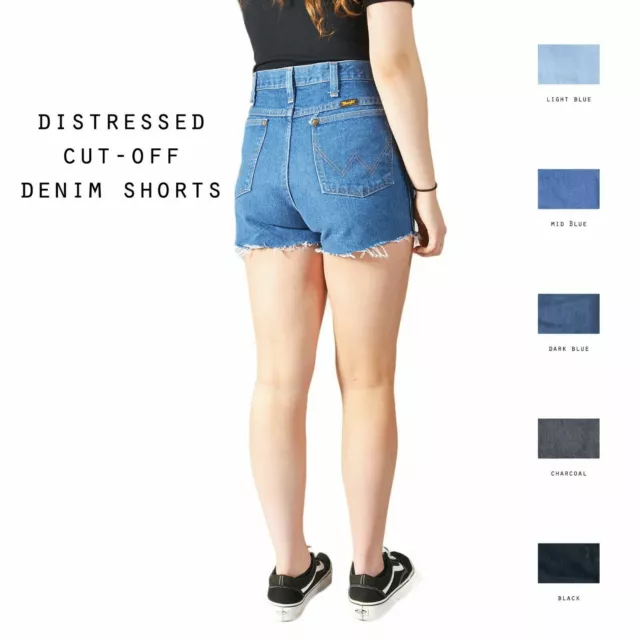 Distressed Wrangler Vintage Womens High Waisted Denim Shorts  6 8 10 12 14 16 18
