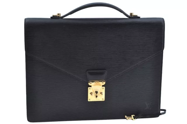 Auth Louis Vuitton Epi Porte Documents Bandouliere Briefcase M54462 Black K5875