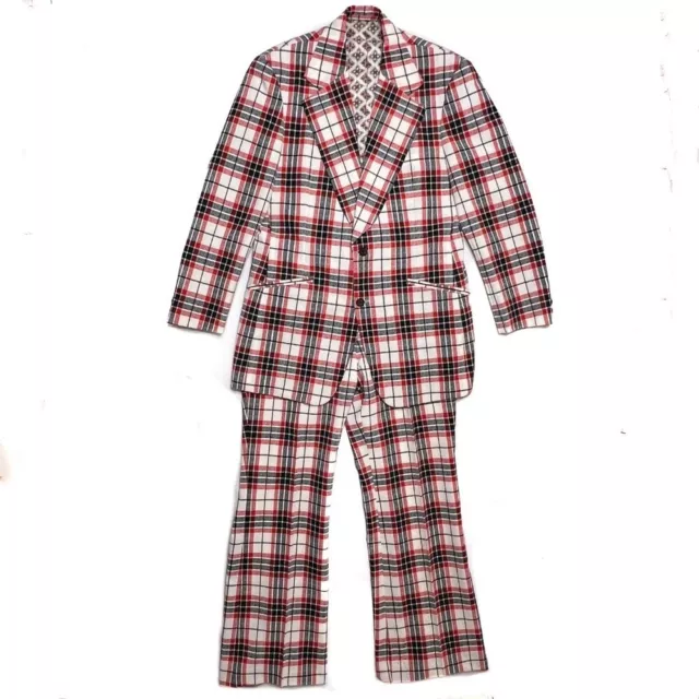 Vintage 1970s 2 Piece Red and White Plaid Disco Leisure Suit Custom Made 1975