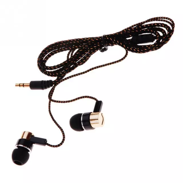 Black/Gold Stereo Earbuds Comfortable Fit Loud Bass + Tangle-Free Braided Wire