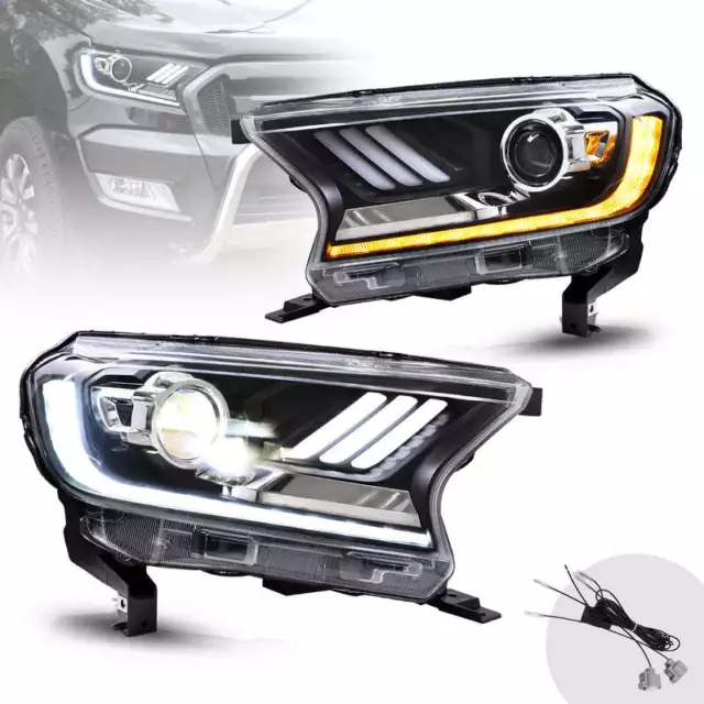 Pair FULL LED Headlights Assembly For Ford Ranger 2015-20 2021 w/DRL Sequential
