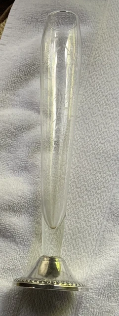 Vintage Duchin Creations Etched Sterling Bud Vase 9-3/4" Tall. Weighted Base
