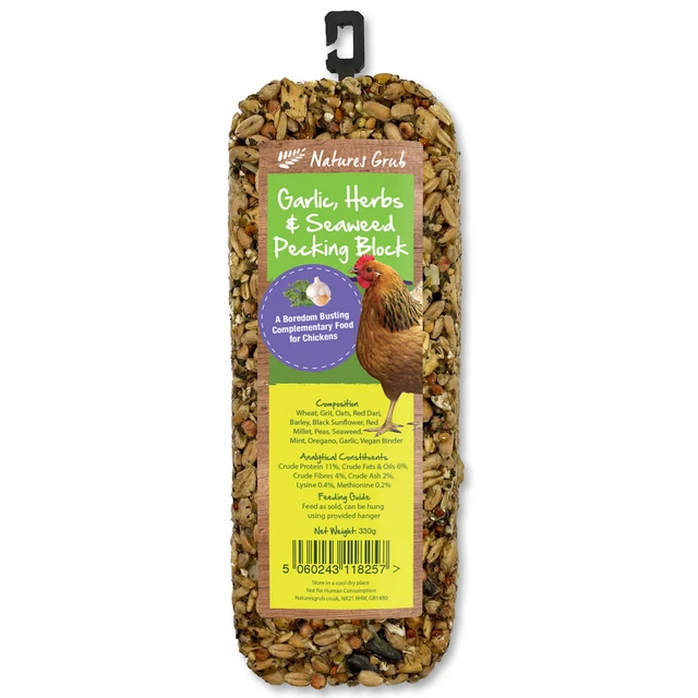 Natures Grub Garlic, Herbs & Seaweed Pecking Block, Chicken, Poultry Treat