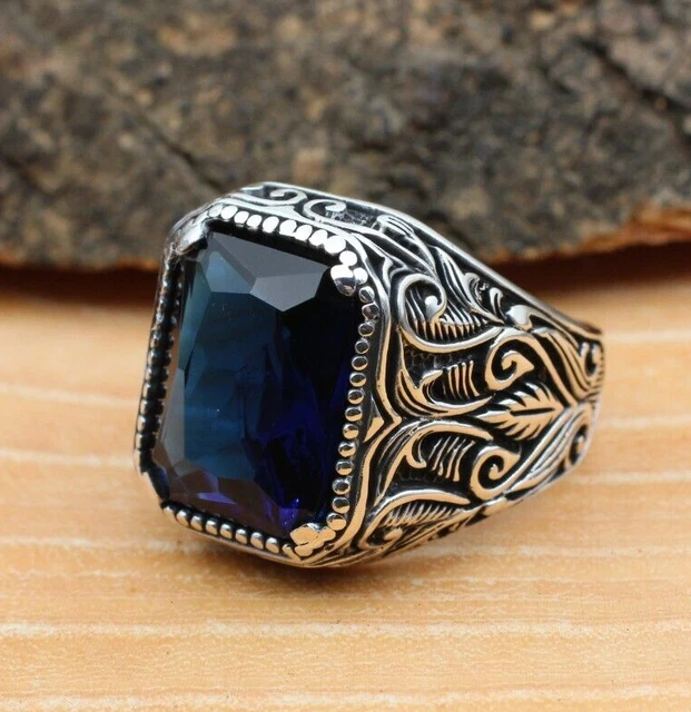Bague saphir pour homme Bague pour homme faite à la main Bague en argent...