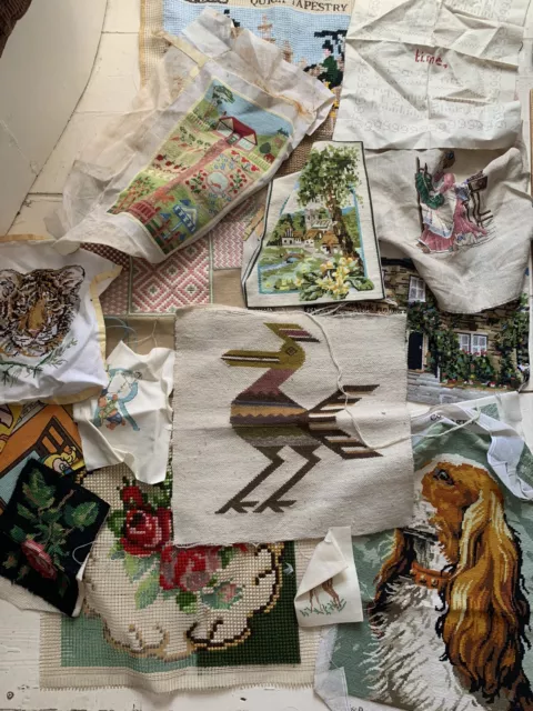 Tapices con aguja bordado completo iniciado etc. lote de trabajo cojín artesanal B9