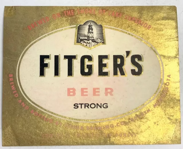 Vintage Fitgers Strong Beer Bottle Label Fitger Brewing Duluth Minnesota 12oz
