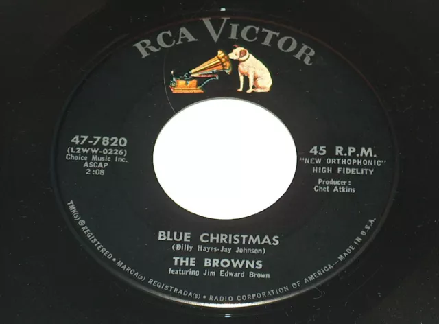 45 RPM The Browns Blue Christmas, Greenwillow (carol) RCA Victor Vinyl 7820 EX