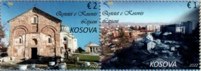 Estampillas de Kosovo 2022. Ciudades de Kosovo - Lipjan. Iglesia. Juego montado