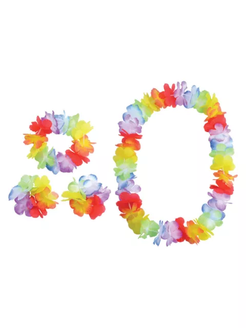 Hawaiian Hula Flower Rainbow Garland Lei Set Fancy Dress Accessory