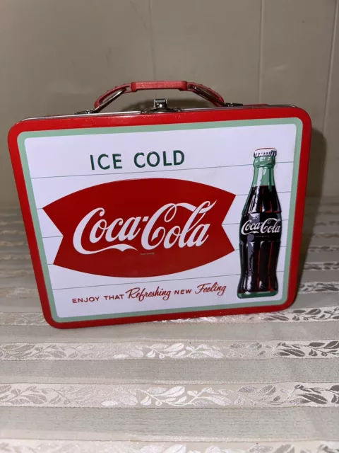 Coca-Cola Tin Embossed Lunch Box Carry All Ice Cold Fish Tail Logo Collector