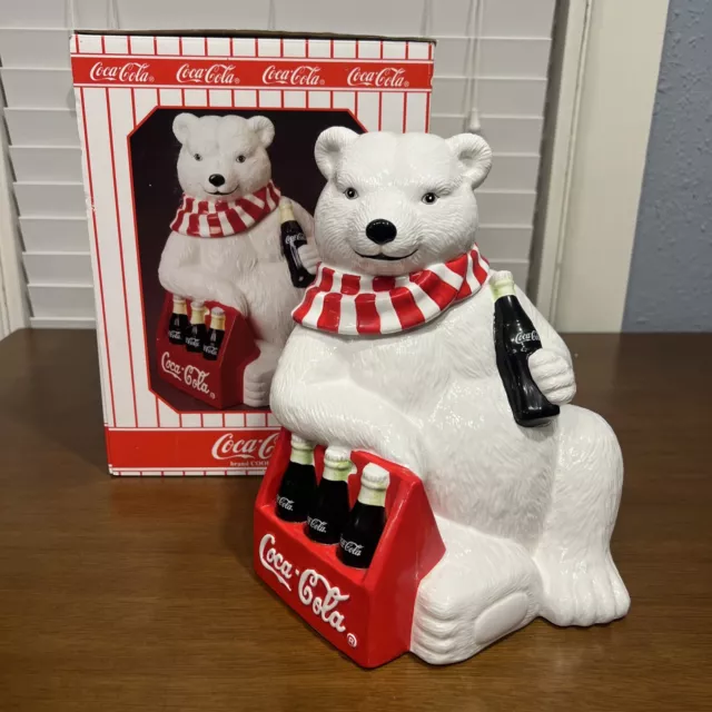 Coca Cola Polar Bear With 6 Pack Coke Cookie Jar 1998 Preowned In Box