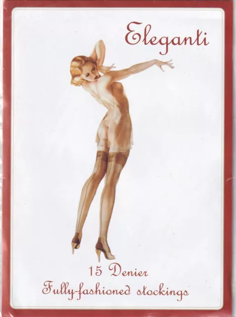 Bas ELEGANTI 15 D Beige/couture Black. Tailles S - M. Fully Fashioned Stockings.