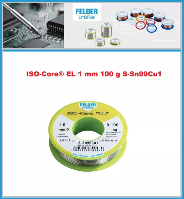 FELDER Lötdraht ISO-Core® EL 1 mm 100 g S-Sn99Cu1 #20941010 bleifrei Elektro Lot