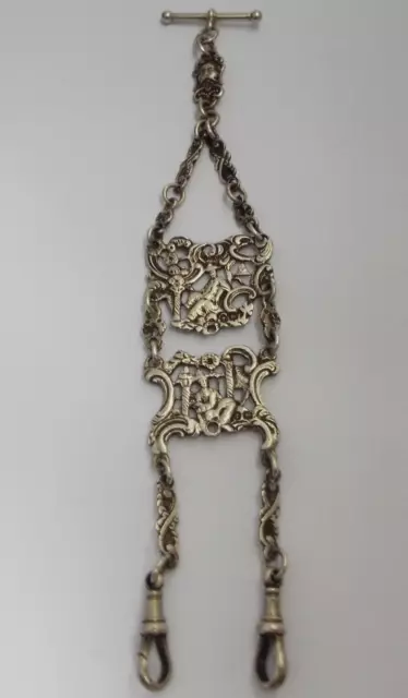NICE RARE ENGLISH ANTIQUE c1880 SOLID STERLING SILVER ALBERTINA CHATELAINE CHAIN